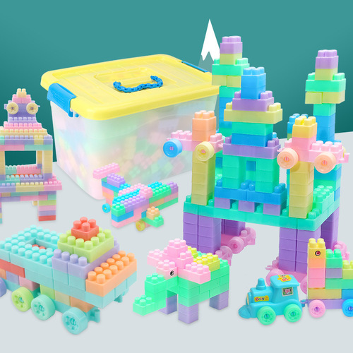 Children's Educational Toy Eco-friendly Plastic Storage Bin Packaging DIY Preschool Large Particle Assembly Building Blocks Wholesale