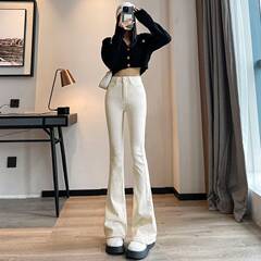 白色微喇叭牛仔裤女秋冬2025年新款高腰显瘦紧身拖地马蹄长裤子潮
