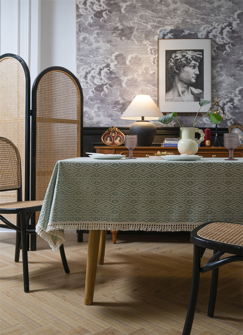 Nappe géométrique américaine INS, motif losanges ethnique, jacquard 100 % polyester avec pompons, rectangulaire_voghion.com