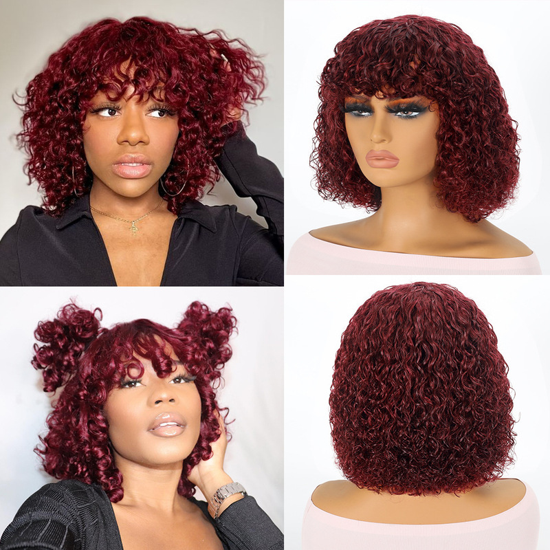 夏の热い贩売レディース机构ショートヘアヘアカーラーhuman hair wigリアルヘアウェーブヘッドカバーかつらフルヘア|undefined