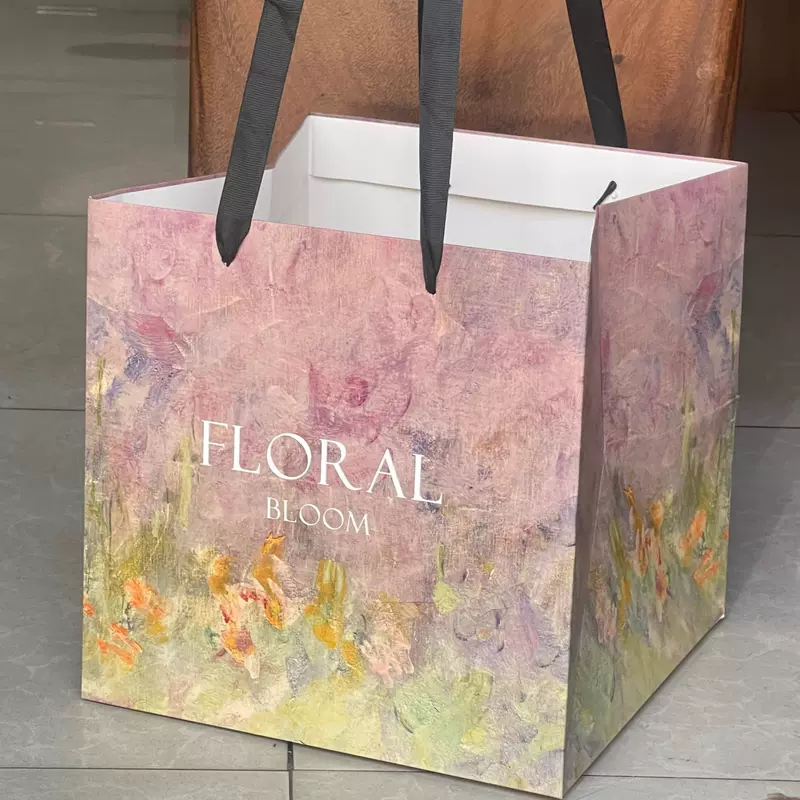 New Oil Painting Series Flower Handbags Internet Celebrity Valentine's Day Gift Bags Square Handbags Wholesale Bouquet Bags