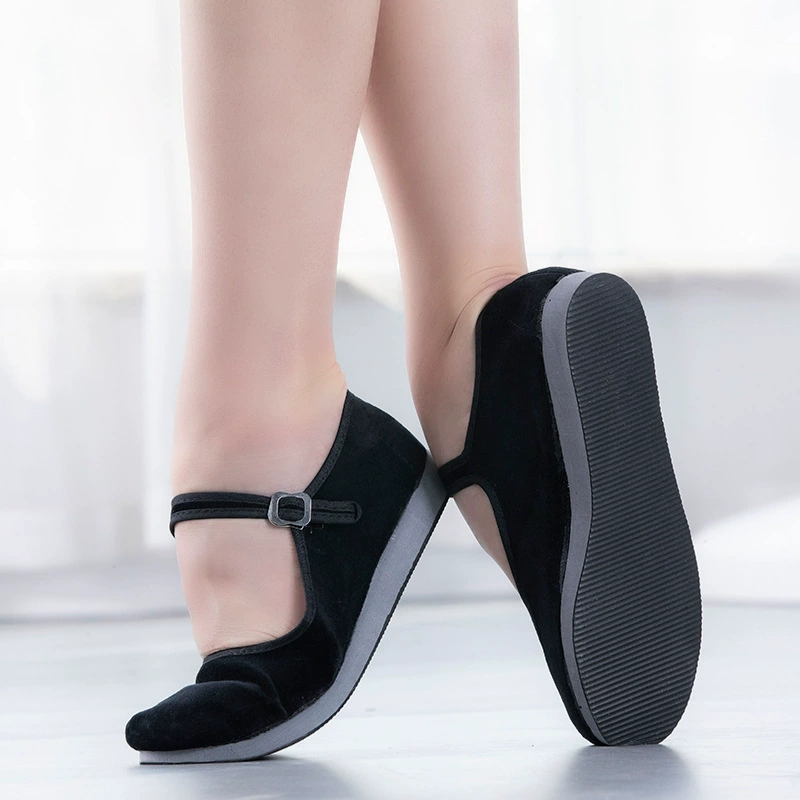 Танцевальная обувь для танцев, Женская бархатная обувь с плоской подошвой, этническая танцевальная обувь, танцевальная обувь, квадратная танцевальная обувь, Тканевая обувь