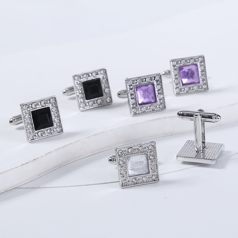 Diamond Square Shirt Cufflinks For Men's Suits And Formal Wear_voghion.com