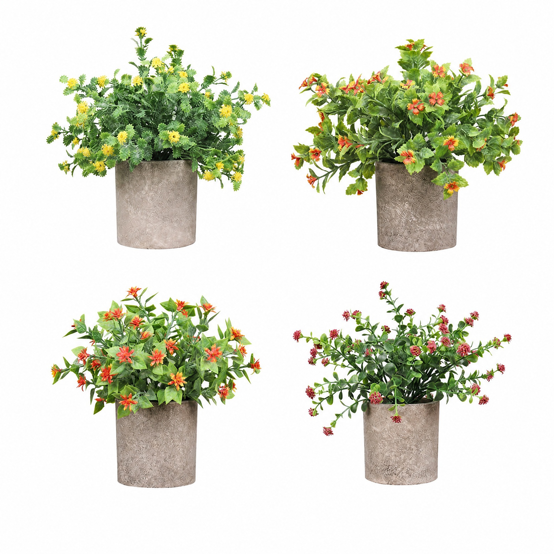 Juego de 4 flores artificiales en macetas de pulpa de papel, popular set de bonsái de flores de plástico para decoración del hogar. image 6