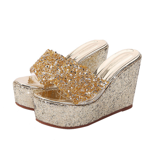 Fish Mouth Super High Heel Women's Sandals 2020 Summer New Sequin Fashion Catwalk Wedge Fashion Casual Women's Shoes