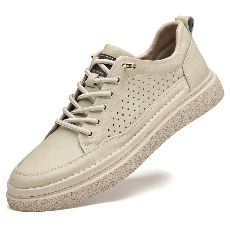 Modische Leder Sneaker Für Herren Atmungsaktive Freizeitschuhe_voghion.com