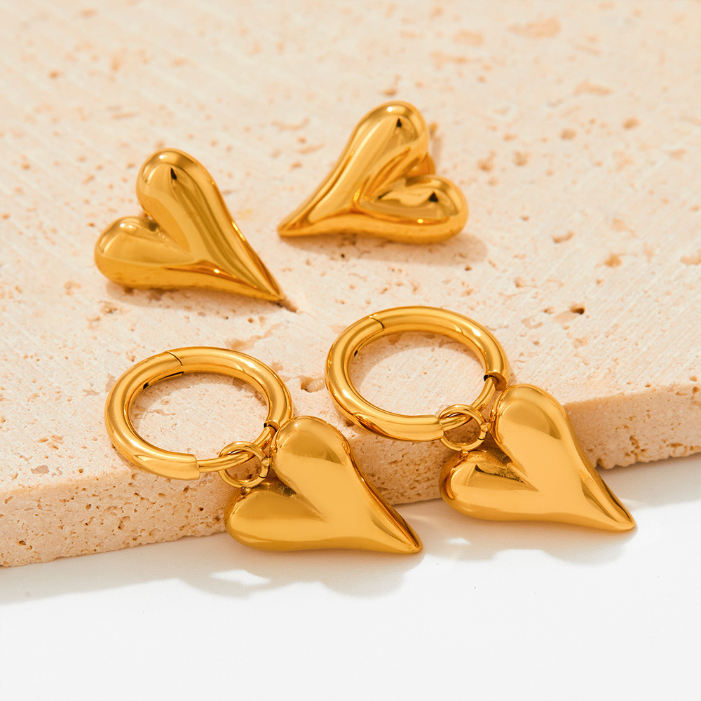Real Gold Plated Plating Material Drop Earrings, Ear Studs Classification 1 Pair Retro Heart Shape Plating 304 Stainless Steel 16K Gold Plated White Gold Plated Gold Plated Stainless Steel Earrings