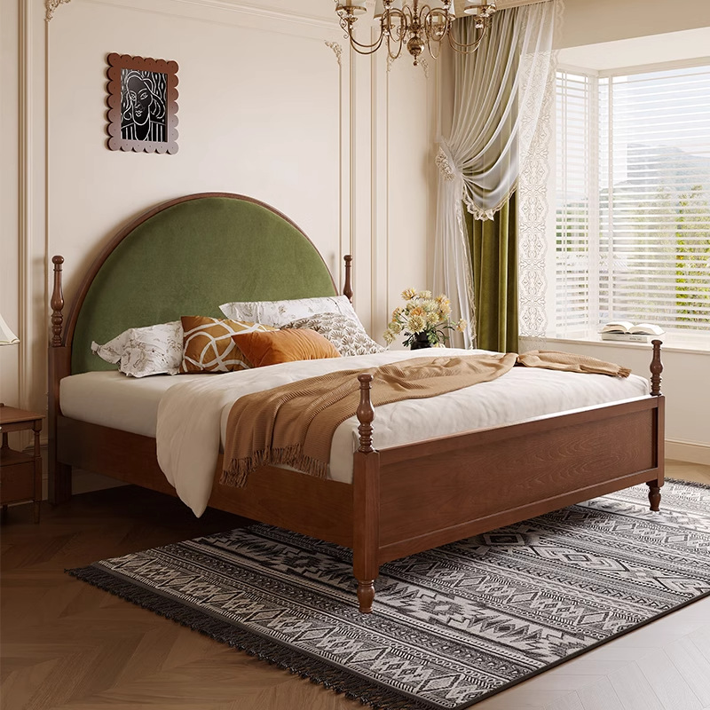 Danfansi estilo chino medio estilo francés 1 metro 8 fresno pequeño apartamento ahorra espacio todo el dormitorio principal de madera maciza cama de matrimonio doble