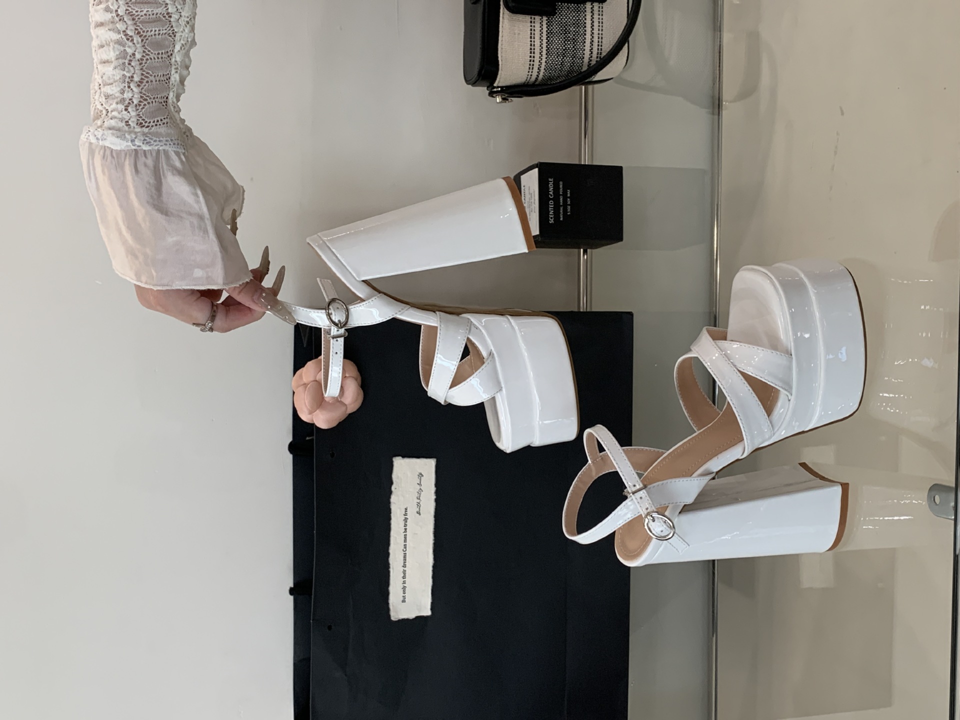Sandal nữ cao gót đế xuồng platform mũi vuông thời trang — đen chi tiết 7
