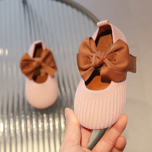 Children's Shoes  Spring New Korean Style Bow Girls Princess Shoes Little Children's Fly Weave Soft Sole Baby Shoes