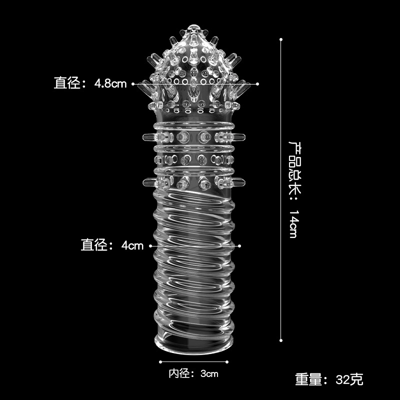 Wolf Tooth Textured Condom Sleeve, TPE Crystal Clear, Reusable Adult Toy — detail image 1