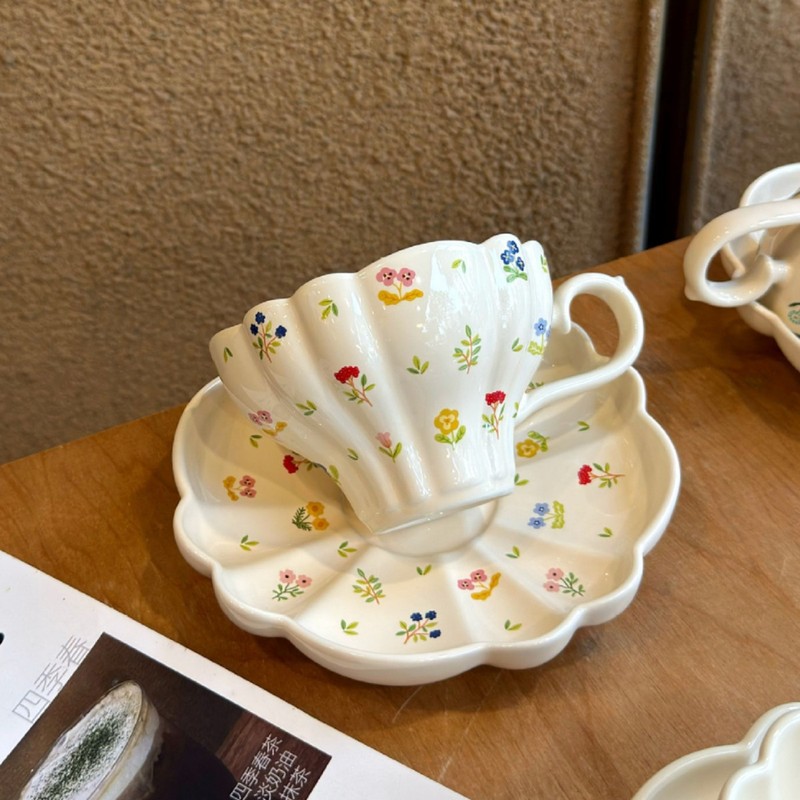 高级感情侣礼物轻奢时尚下午茶咖啡杯碟小众高颜值小碎花杯碟批发|undefined