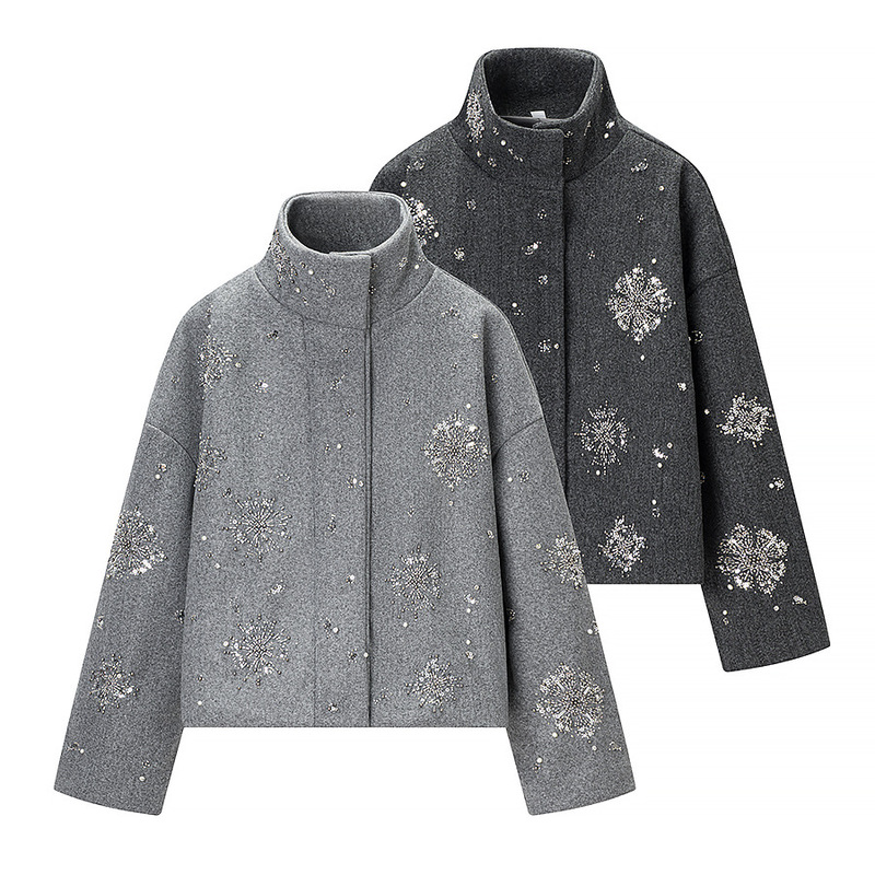 Cross-Border Wholesale Hot-Selling Autumn and Winter Fashion Personality Stand-Collar Zip-Up Sequin Jacket Faux Wool Coat for Women Cross-Border Wholesale Hot-Selling Autumn and Winter Fashion Personality Stand-Collar Zip-Up Sequin Jacket Faux Wool Coat for Women