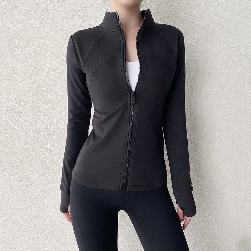 秋冬新款加绒加厚瑜伽服上衣女长袖修身显瘦立领拉链健身运动外套|undefined