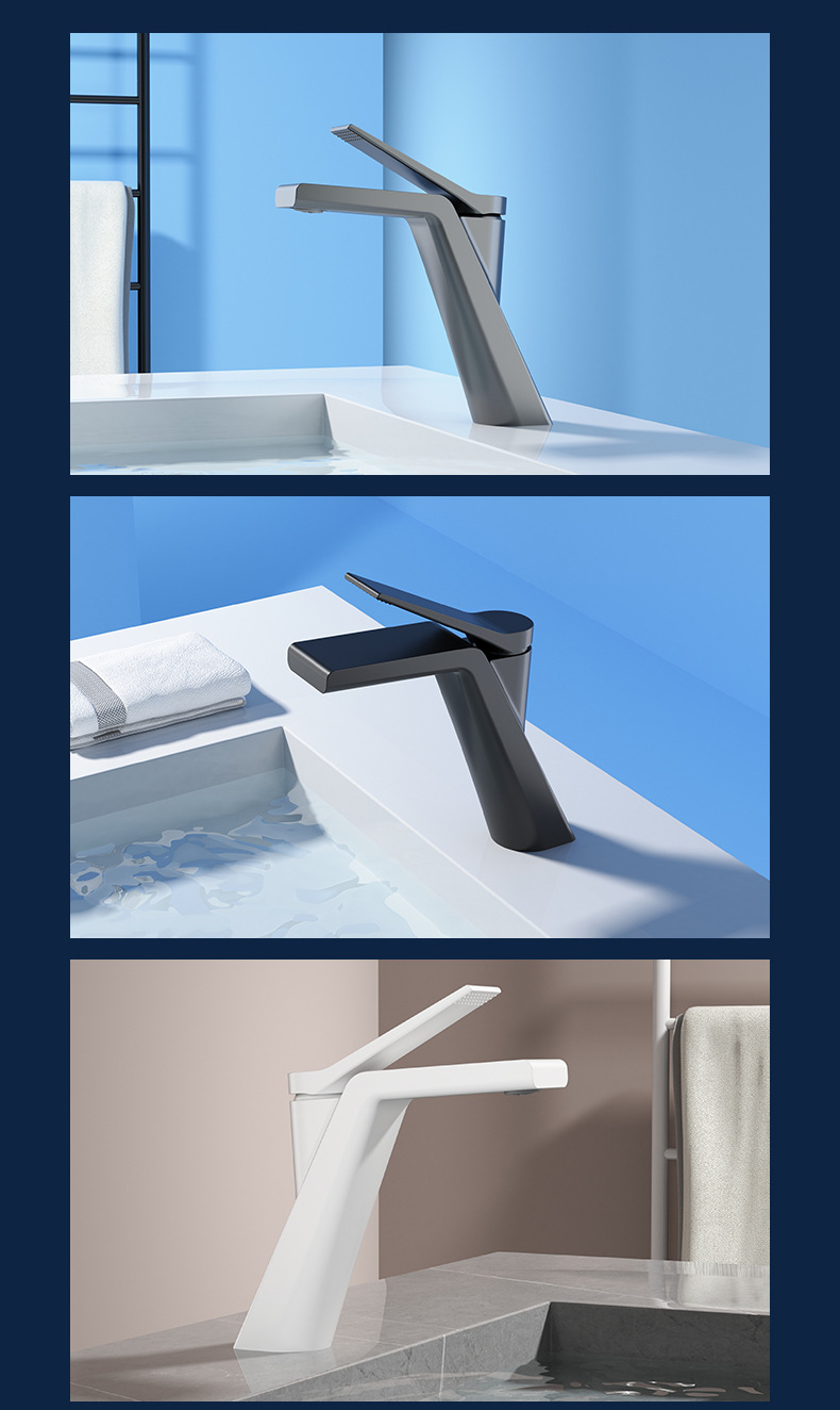 Bathroom cabinet copper brushed gun, grey washbasin faucet, Nordic simple and light luxury style underfloor basin cold and hot water faucet undefined