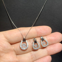 欧美小众新款925银U形圆锆石项链日常百搭时尚款女士项链耳环批发