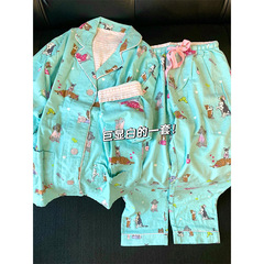 漫画の子犬のプリントの長袖のパジャマの女性の春と秋の新型のカジュアルなズボンの家の服の大きいサイズのスーツは外で着ることができます。