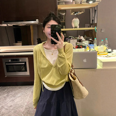 设计感撞色假两件连帽针织衫女秋季日系休闲慵懒风卫衣高级感上衣