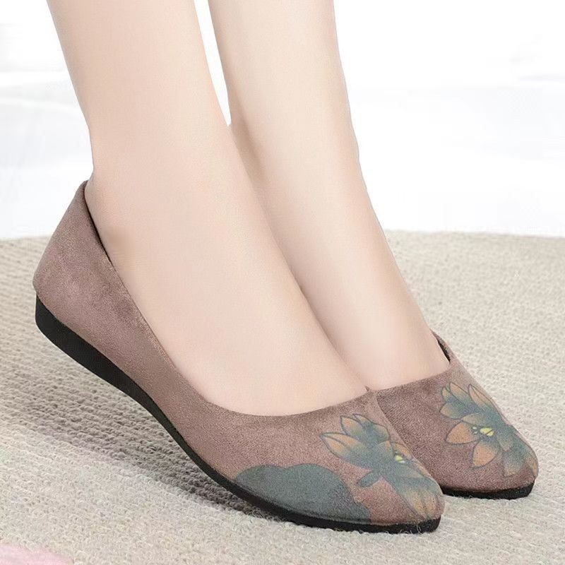 Single-layer shoes for women 2024 spring new wedge round toe low heel casual low-top slip-on flower casual comfortable cloth shoes