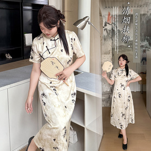 Inno plus size Women's New Chinese Style National Style Improved Cheongsam Skirt 2025 Summer Floral dress 232192