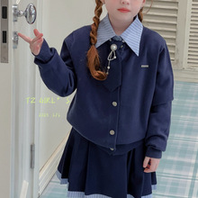 淘猪女孩童装TZ女童JK套装学院风制服裙针织开衫毛衣百褶裙三件套