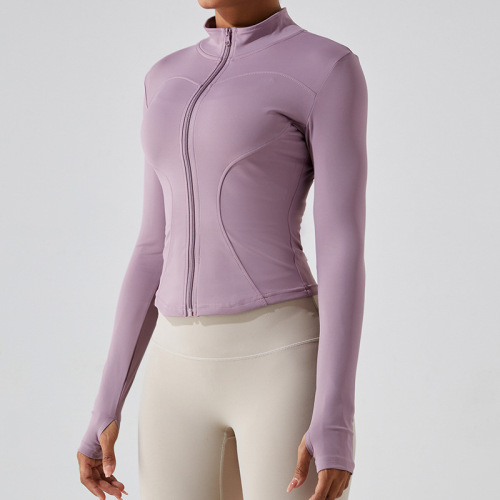 Autumn and winter cross-border European and American nude yoga wear long-sleeved women's zipper sports slim yoga jacket fitness wear top