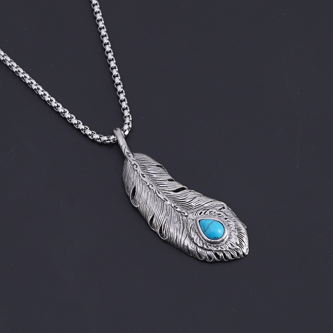 Titanium Hip Hop Couple Feather Pendant Jewelry Stainless Steel Necklace_voghion.com