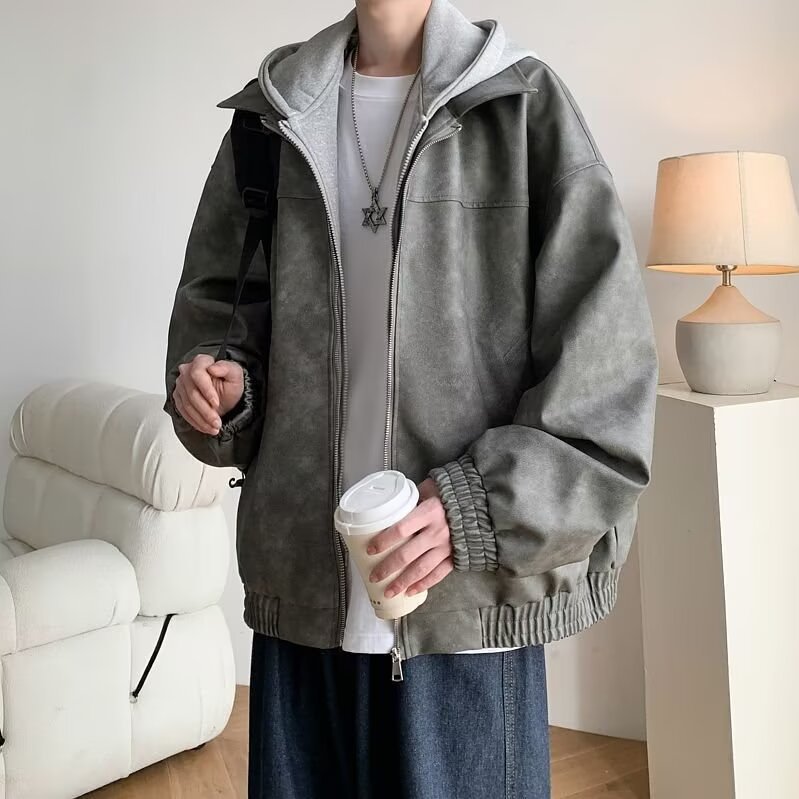 Herren Leder Bomberjacke Mit Kapuze Retro Stil Für Den Herbst_voghion.com