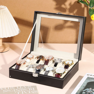 Source Factory Simple Fashion Wooden Watch Storage Box Black Wooden PU Leather Watch Display Box