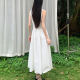 White Dress Women's Three-dimensional Flower V-neck High Waist Slim-fit Slimming Age-reducing Dress Annual Party Banquet Strap Long Dress