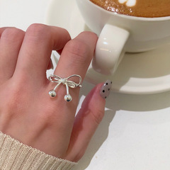 Sweet and Cool Butterfly Knot Ring for Women, Minimalist Geometric Line Rope Band S925 Silver Plated Open Finger Ring, Unique Little Finger Ring Trendy