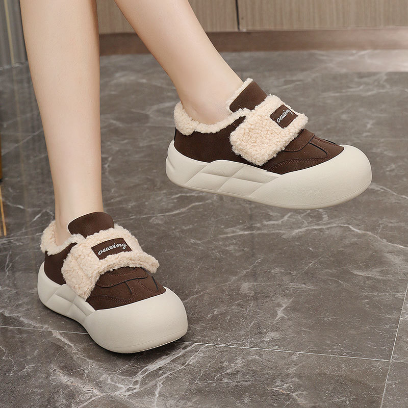 G3512 Neue, warme Damen-Baumwollschuhe für Herbst und Winter mit dicker Fleecesohle, einfarbig, schlicht, lässig, für Studentinnen._voghion.com