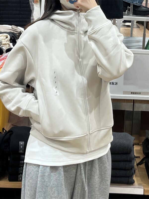 Japanese single 25 spring women's quick-drying casual zipper hooded coat long sleeve loose sports sweater cardigan 475855