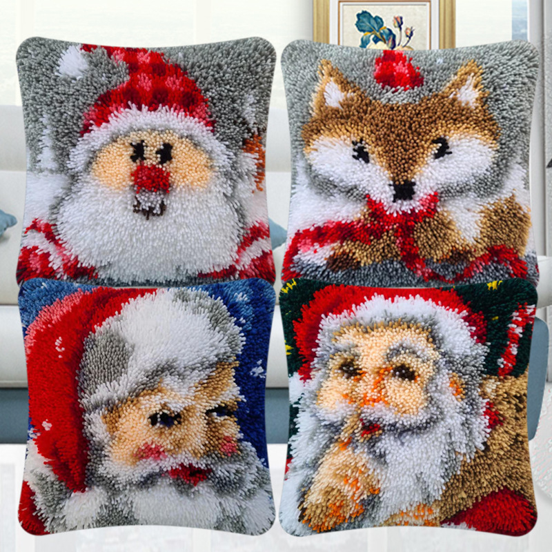 New In-Stock Embroidered Throw Pillows, Yarn Embroidery Cushions, Elderly Deer Carpet Embroidery, Handmade Embroidery, Crochet, American Style