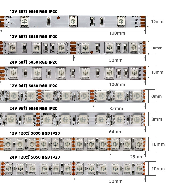Неоновая светодиодная лента 5050 RGB, 24 В, 8 мм, плотные варианты до 120 LED/м, рулон 5 м