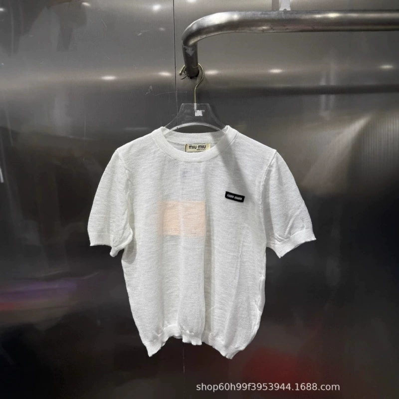 25 новых летних стильных льняных трикотажных тонких прозрачных коротких рукавов с буквенными нашивками в тон, уменьшающих возраст