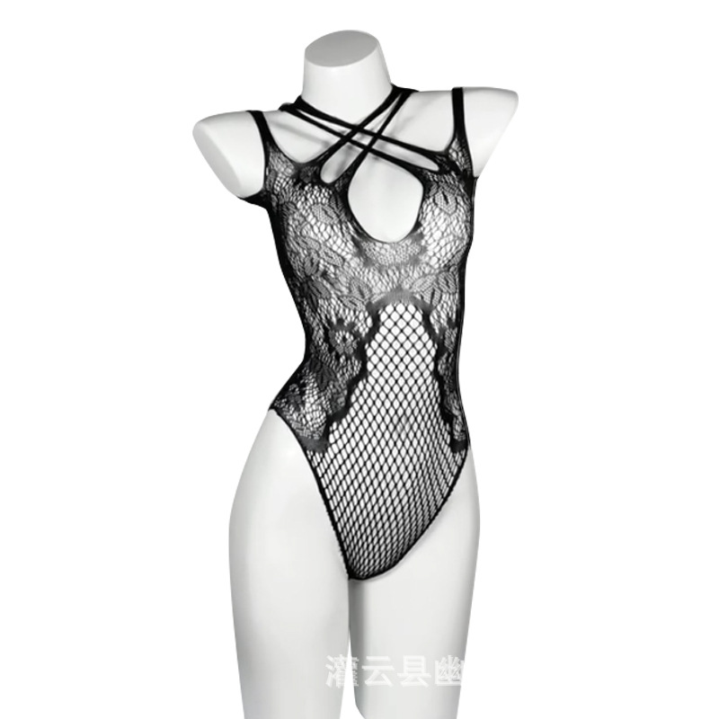 Linting European jacquard net clothing combination open file one-piece sexy underwear hollow sexy large size stockings temptation