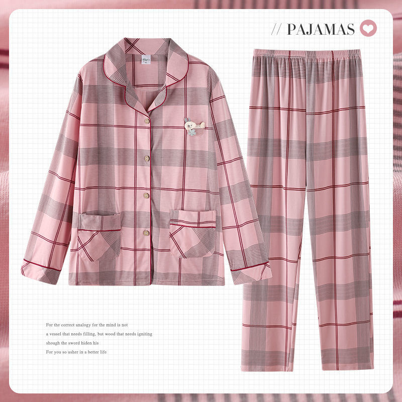 Mamá Pijamas Mujer primavera y otoño 100% algodón más tamaño pantalones de manga larga de mediana edad y ancianos otoño traje de desgaste para el hogar al aire libre