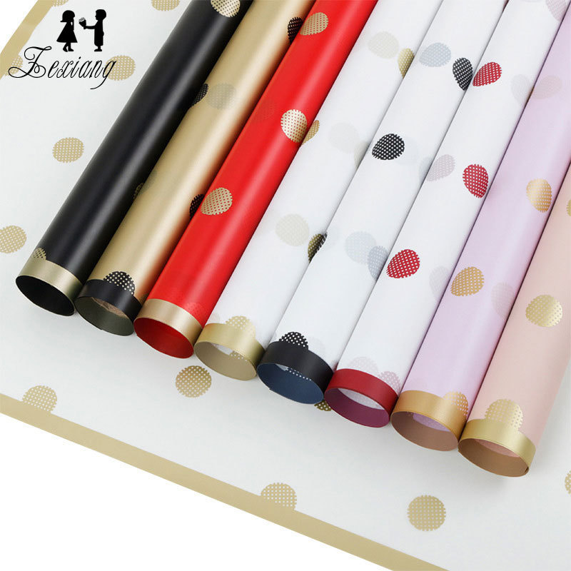 跨境专供外贸缘来是你波点鲜花包装纸金边防水韩素纸花艺包花纸