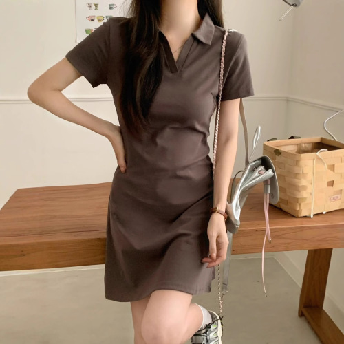 Summer Pure Desire Style Korean Polo Collar Dress for Women, Little Black Dress, Sweet and Spicy Girl, Fitted Short Sleeve Casual Women's Clothing Wholesale