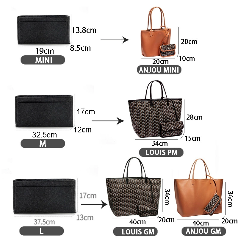 Фетровый внутренний крышной мешок, подходящий для зубной щетки Saint Louis tote bag, органайзер, внутренняя сумка ультра-легкая
