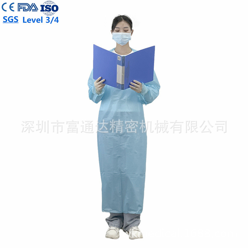 厂家直销一次性塑料CPE围裙实验室隔离衣带袖围裙防尘防水服反穿
