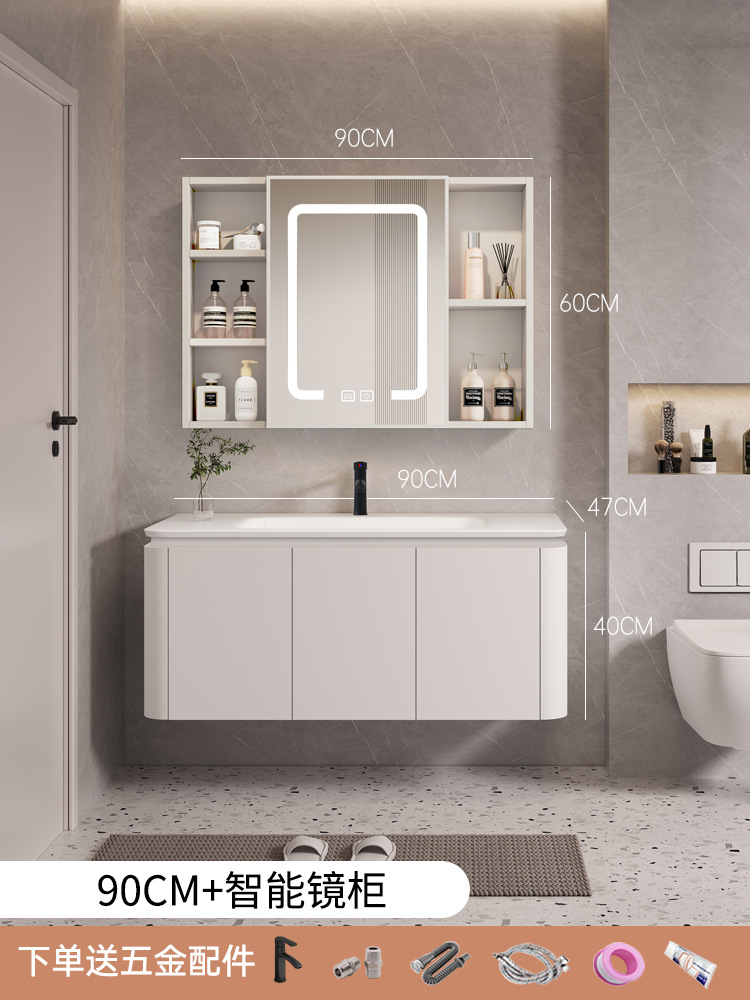90cm cerámica Cuenca del Gabinete + espejo inteligente luz del Gabinete FUNCIÓN DE desempañamiento