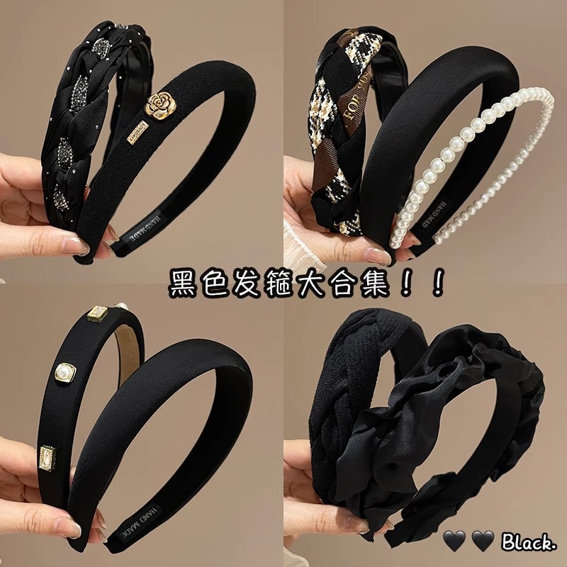 Brazo de cabello de esponja negra para mujeres 2025 nuevo estilo de alta calidad temperamento retro brazo de cabello de presión para salir al toque de cabello de cabello universal