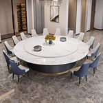 酒店电动餐桌岩板圆桌饭店餐厅圆形轻奢电磁炉桌可旋转火锅转盘