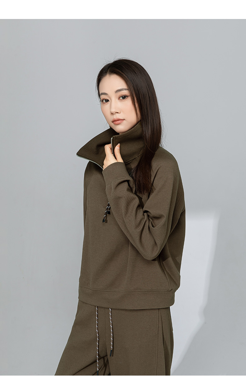 Áo hoodie cổ đứng nửa khóa kéo phong cách lười biếng Xinge — Quần dài màu cà phê 85033 chi tiết 19