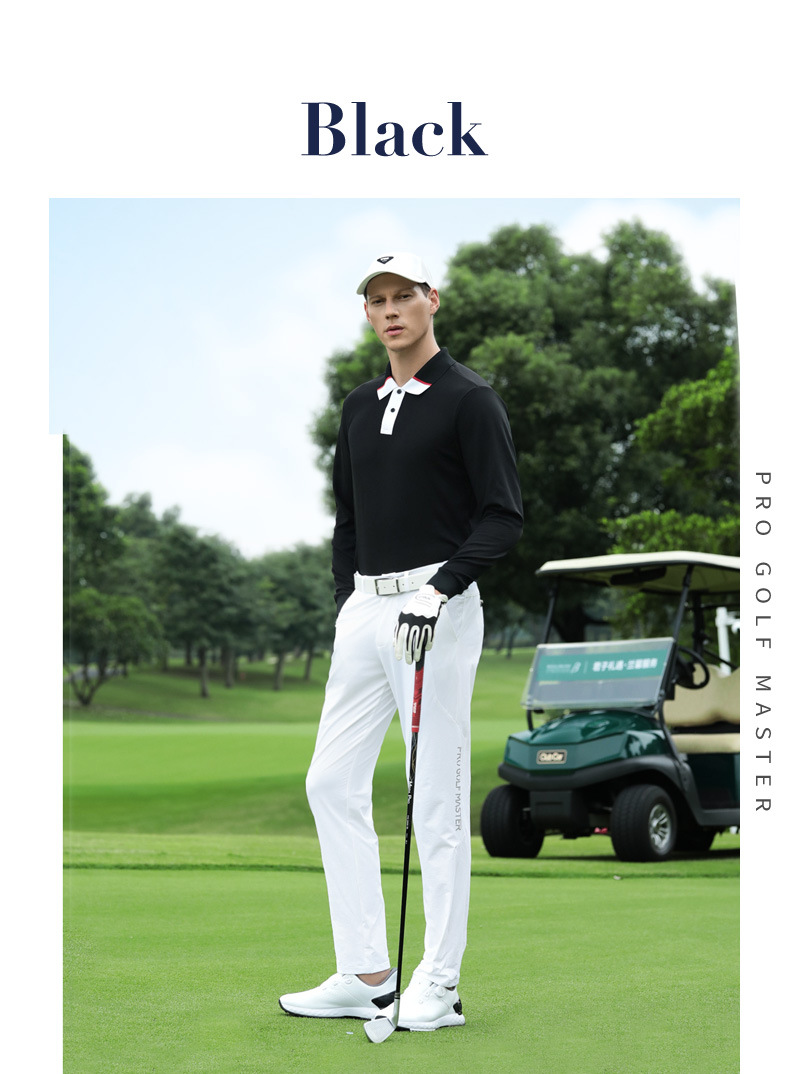 Áo polo nam dài tay golf PGM chất liệu waffle thoáng khí co giãn cao — Tay áo dài màu đen [kết cấu bánh quế/viền xẻ/độ đàn hồi cao ở mọi mặt] YF823 chi tiết 21