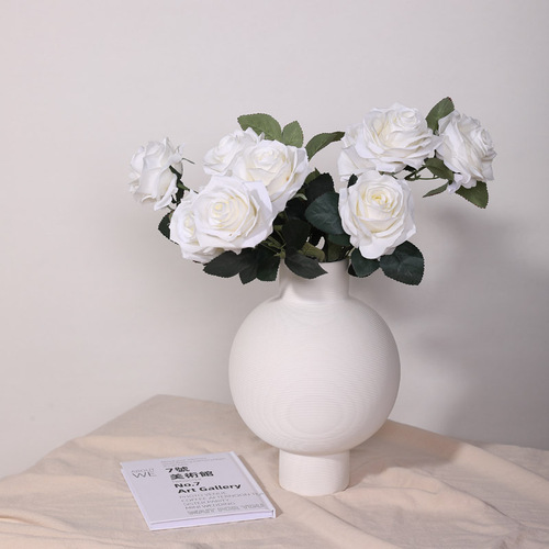 Ins style Nordic white ceramic vase decoration living room flower arrangement dry flower simulation flower vase creative desktop decoration