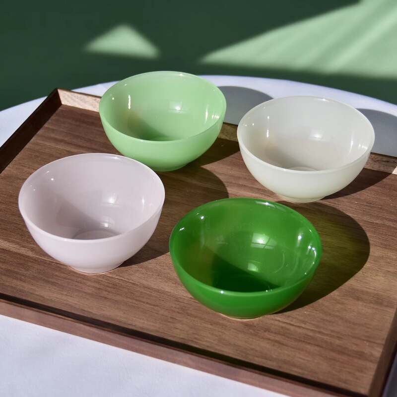French Stained Glass Dessert Bowl Jade Material Glass Small Bowl Middle Milk Glass Bowl Green Glass Salad Bowl