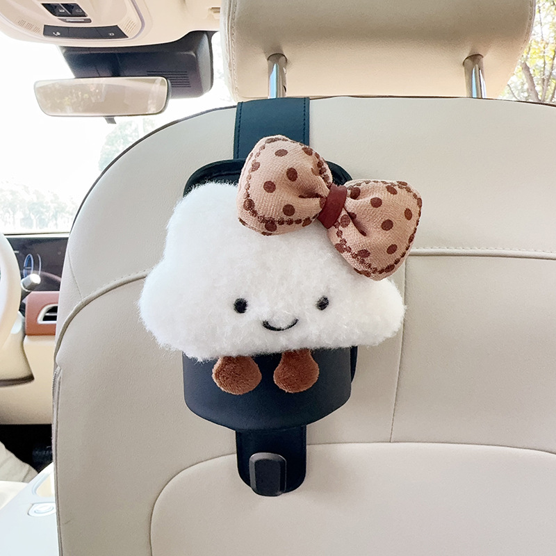 Car Seat – Qìchē Car cup holder/beverage holder - black-leather-cup-holder-with-hook-brown-bow-white-cloud